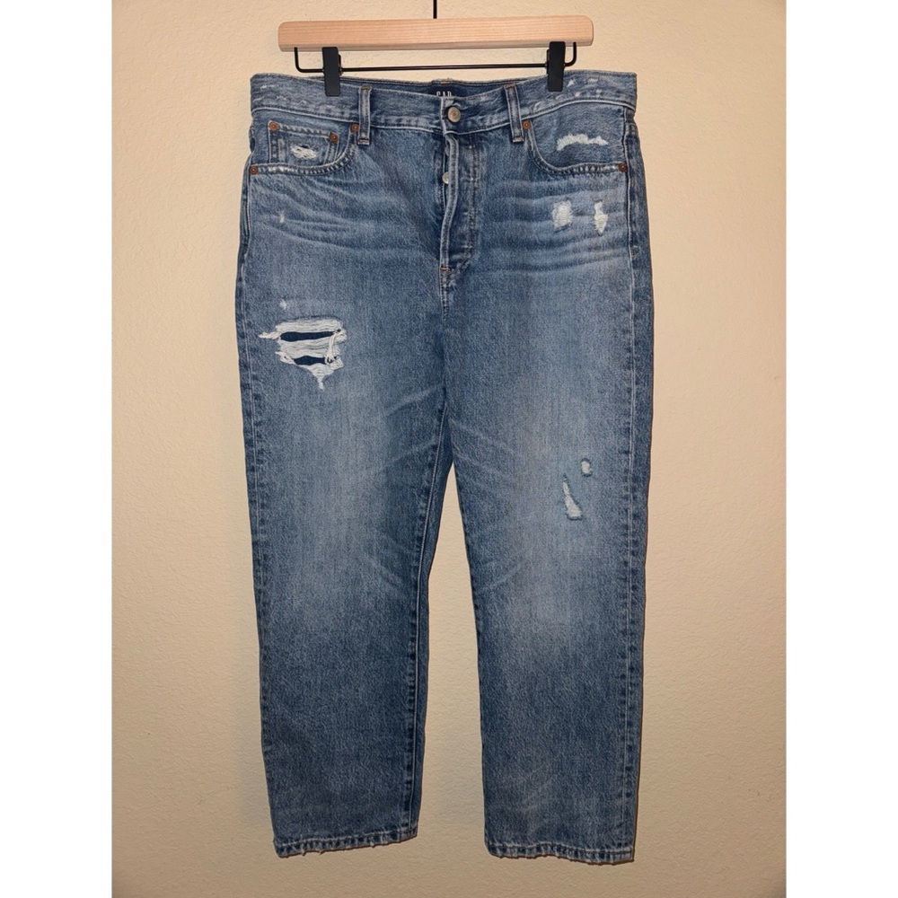 GAP Distressed Buttonfly Boyfriend Straight Leg Jeans Size‎ 10